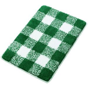 Microfiber Plaid Bathroom Rugs Mat Machine Washable 17"x24" Green & White